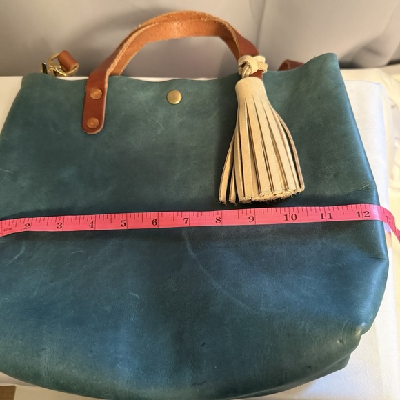 KMM & Co. MINI TOTE BAG ATLANTIC BLUE LEATHER CROSSBODY SHOULDER BAG TASSEL EUC - Picture 13 of 16